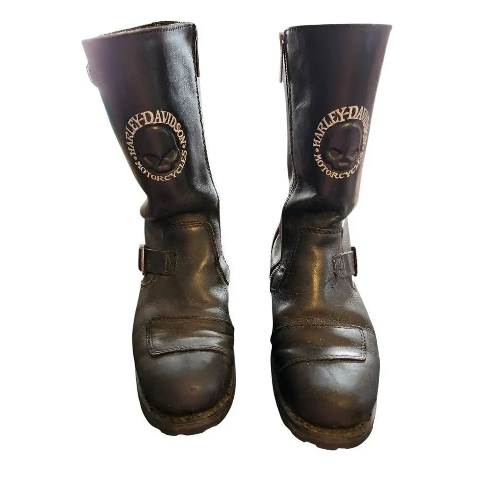 HARLEY DAVIDSON Men's Riding Leather Side Zip Boots Size 8.5 No. 98302